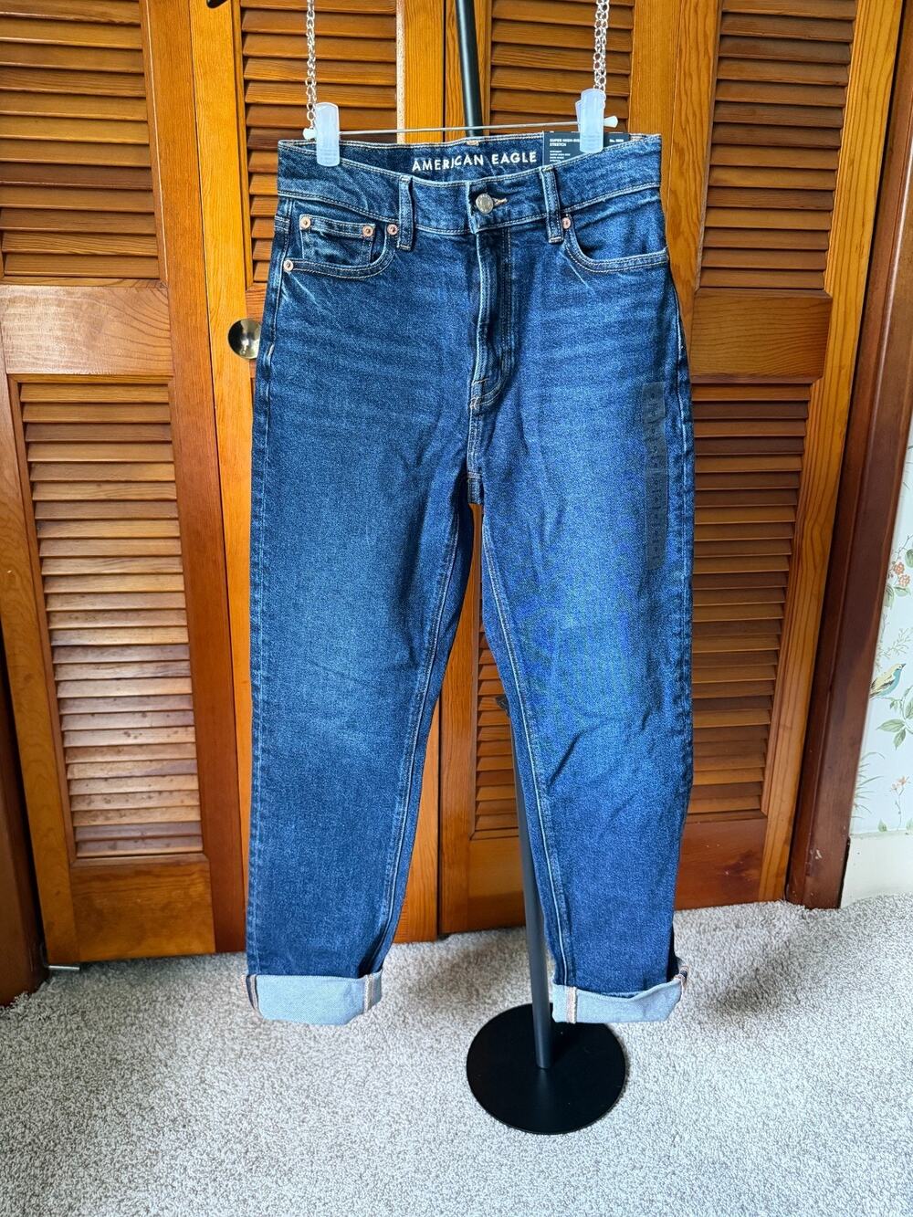 NWT American Eagle Medium Blue High Rise Cuffed Ankle Jeans Pants Sz 25